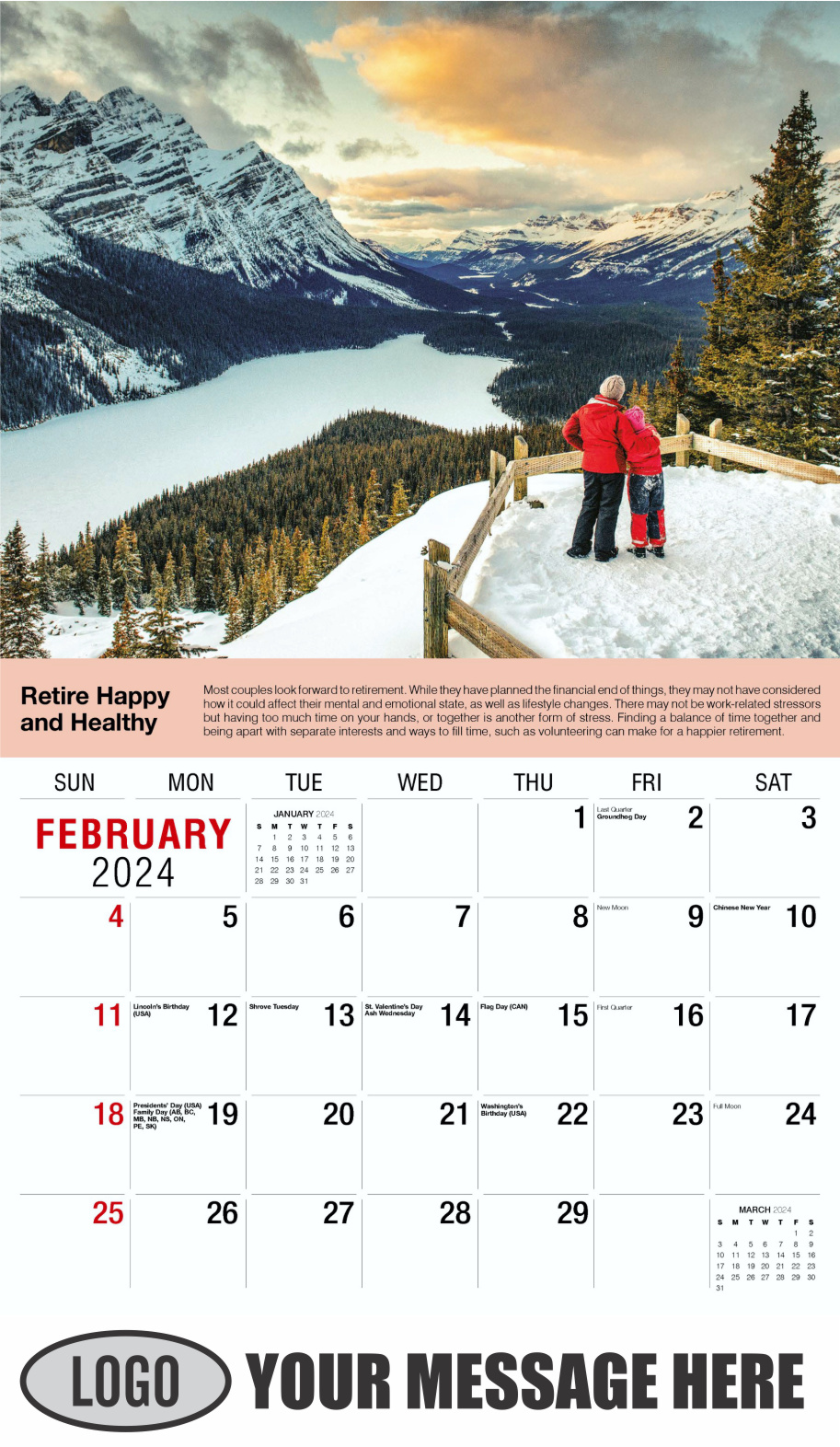 Health Tips 2024 Business Promo Wall Calendar - February