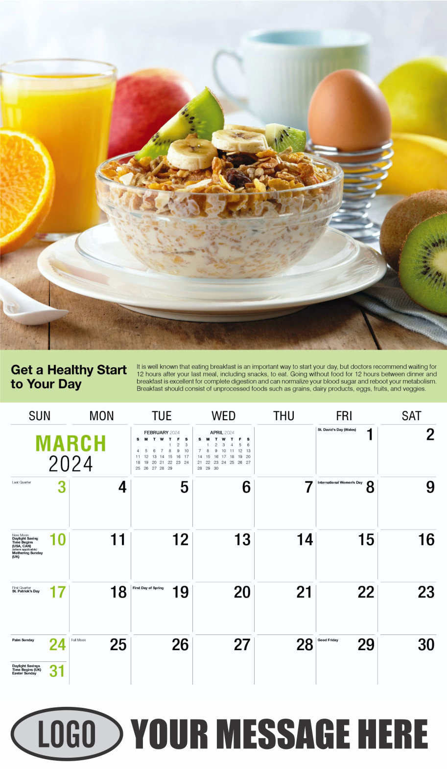 Health Tips 2024 Business Promo Wall Calendar - March