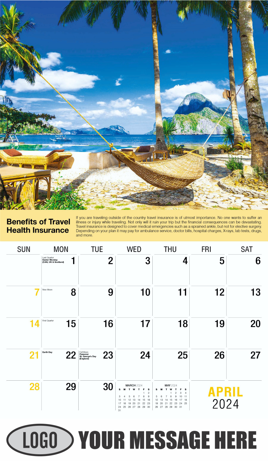 Health Tips 2024 Business Promo Wall Calendar - April