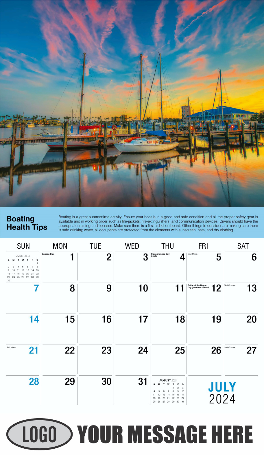 Health Tips 2024 Business Promo Wall Calendar - July