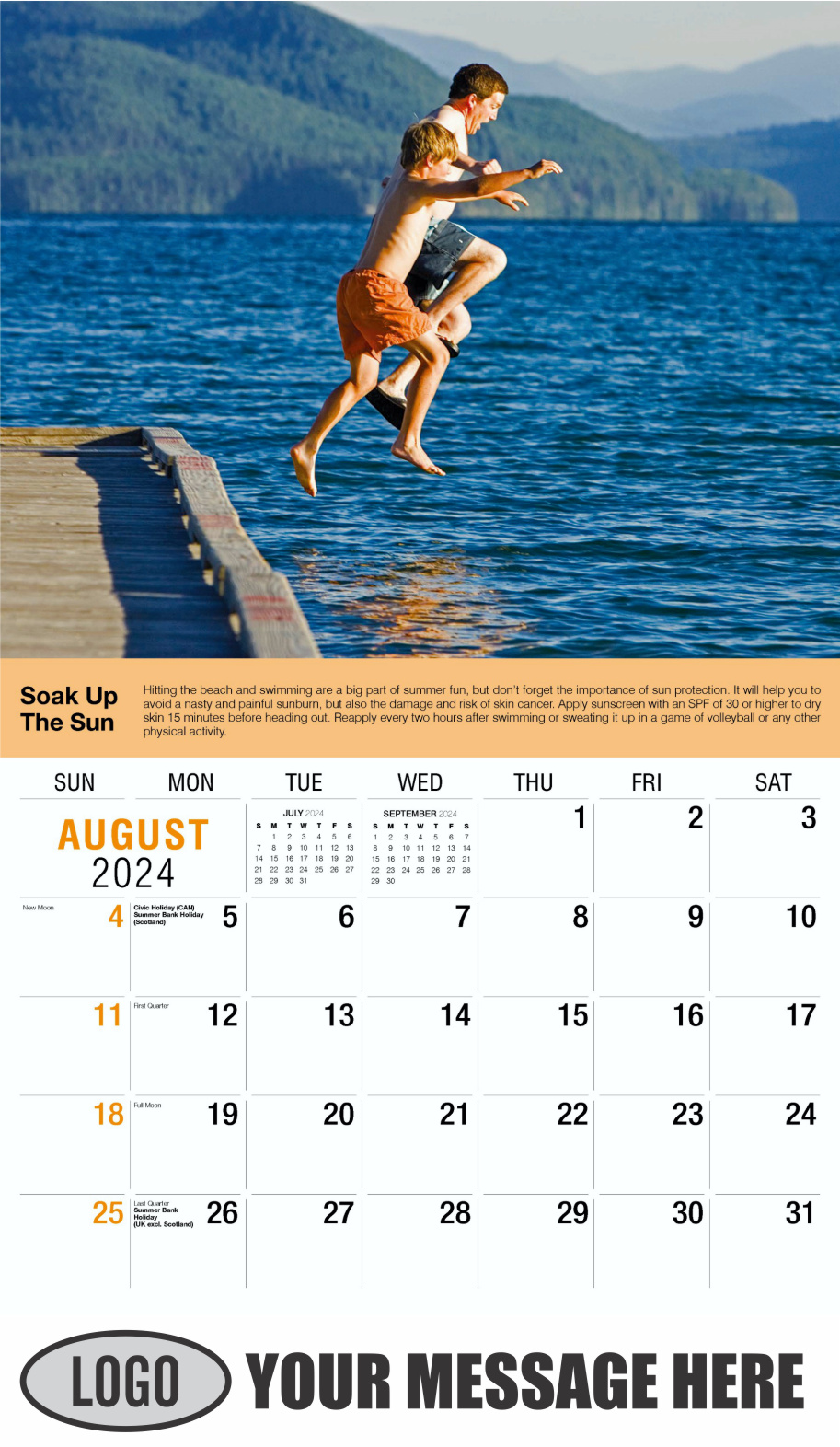 Health Tips 2024 Business Promo Wall Calendar - August