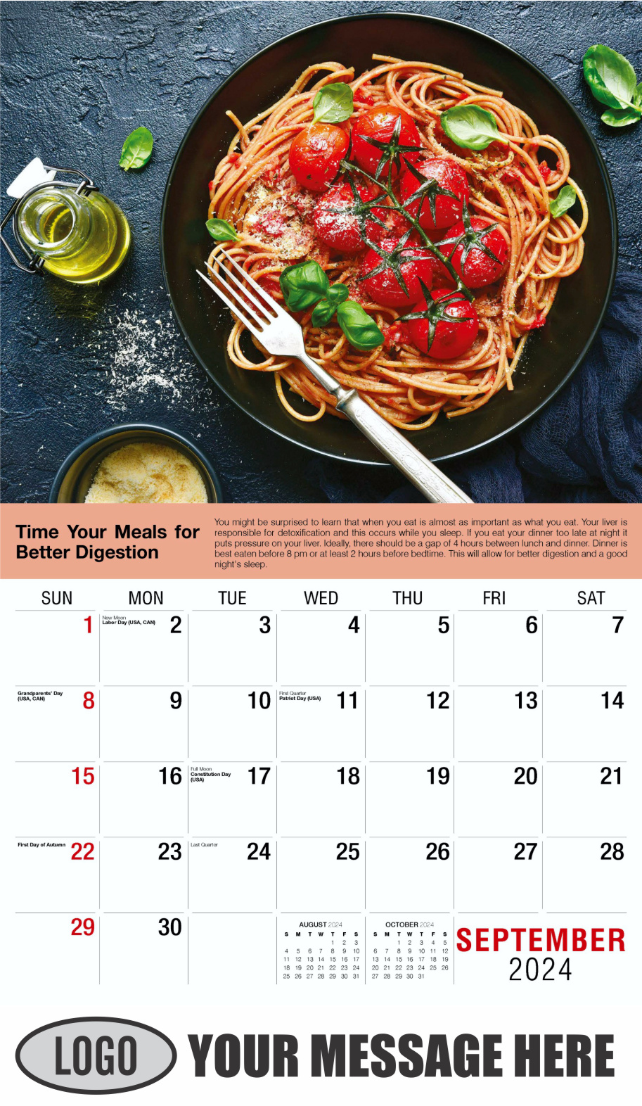 Health Tips 2024 Business Promo Wall Calendar - September