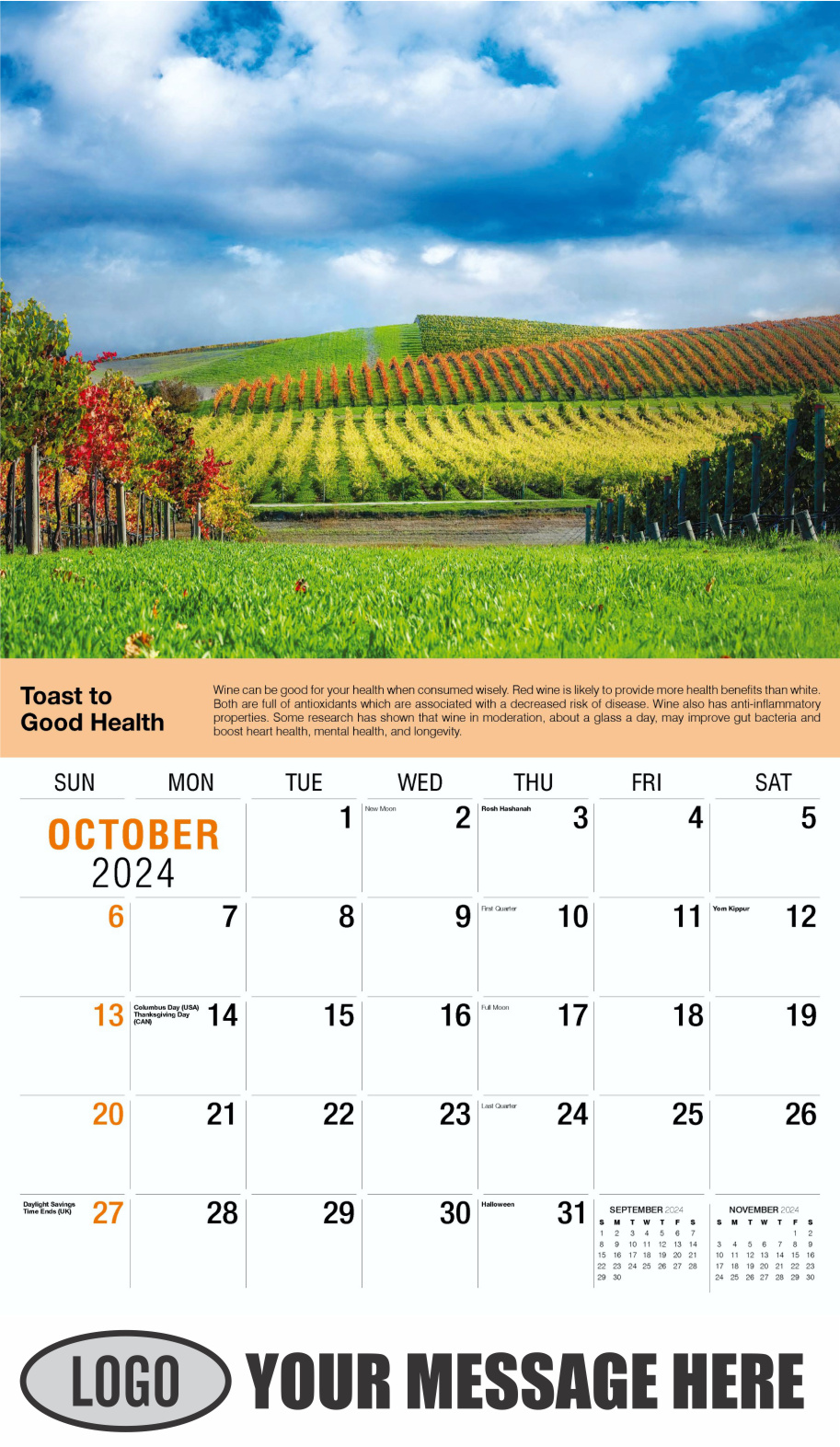 Health Tips 2024 Business Promo Wall Calendar - October