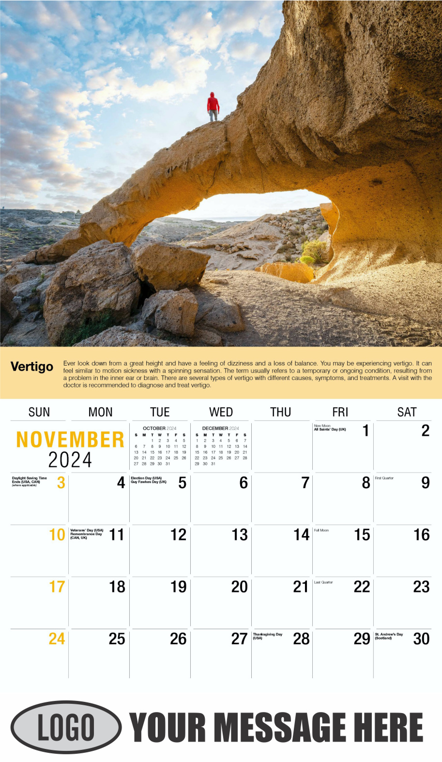 Health Tips 2024 Business Promo Wall Calendar - November