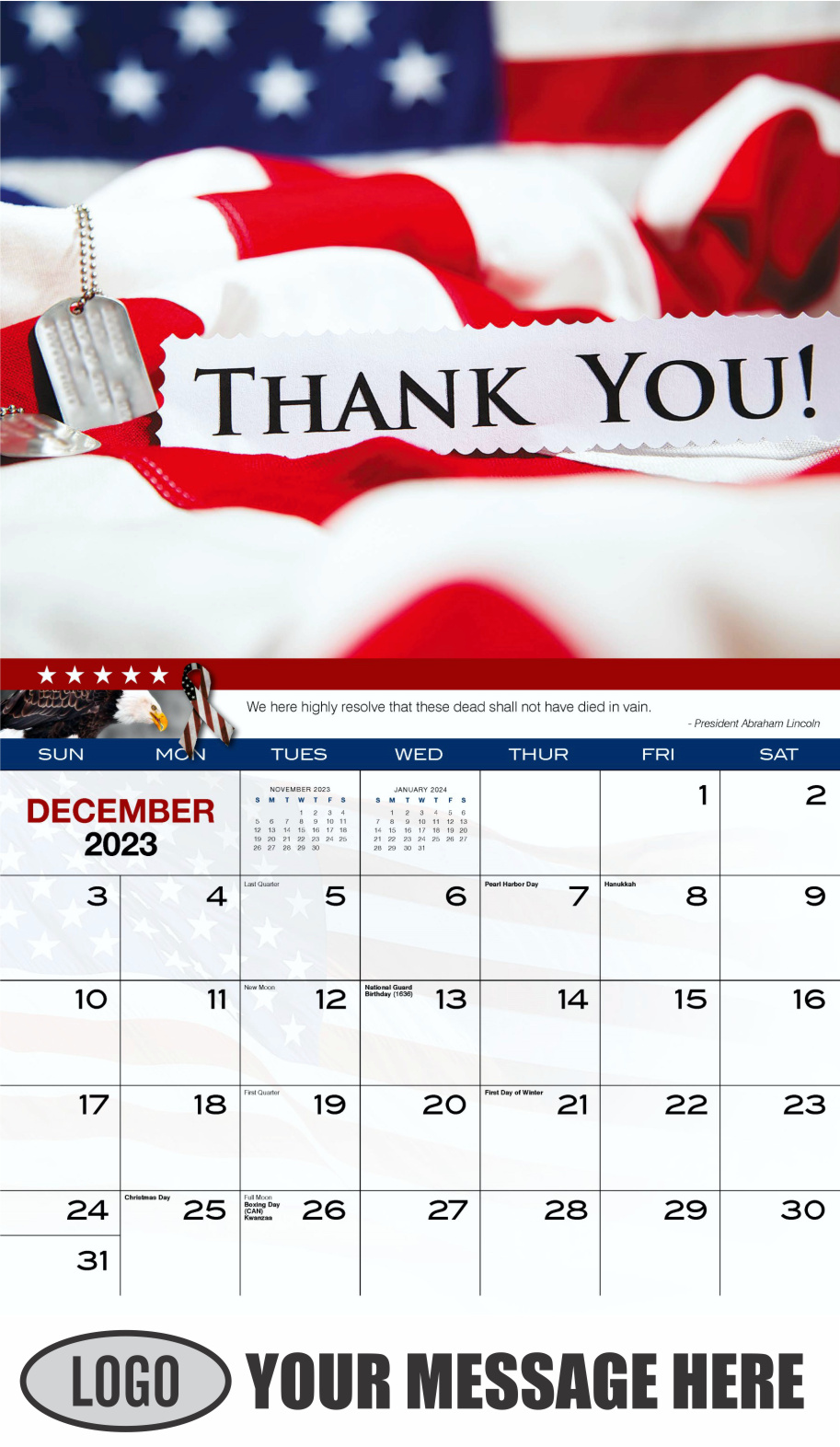 Home of the Brave 2024 USA Armed Forces Business Promo Calendar - December_a