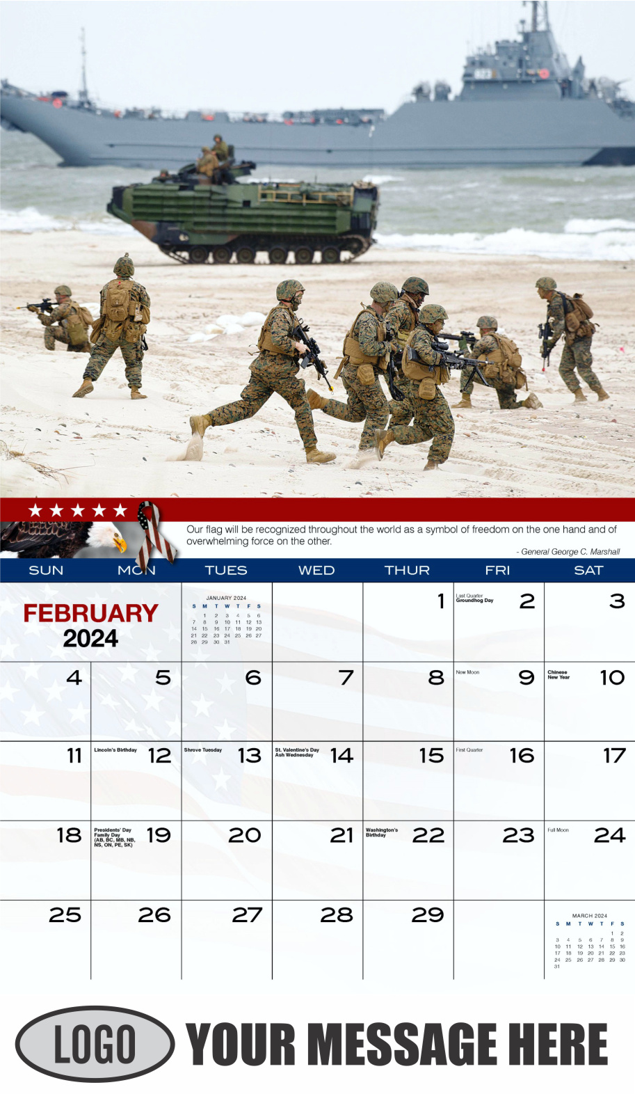 Home of the Brave 2024 USA Armed Forces Business Promo Calendar - February