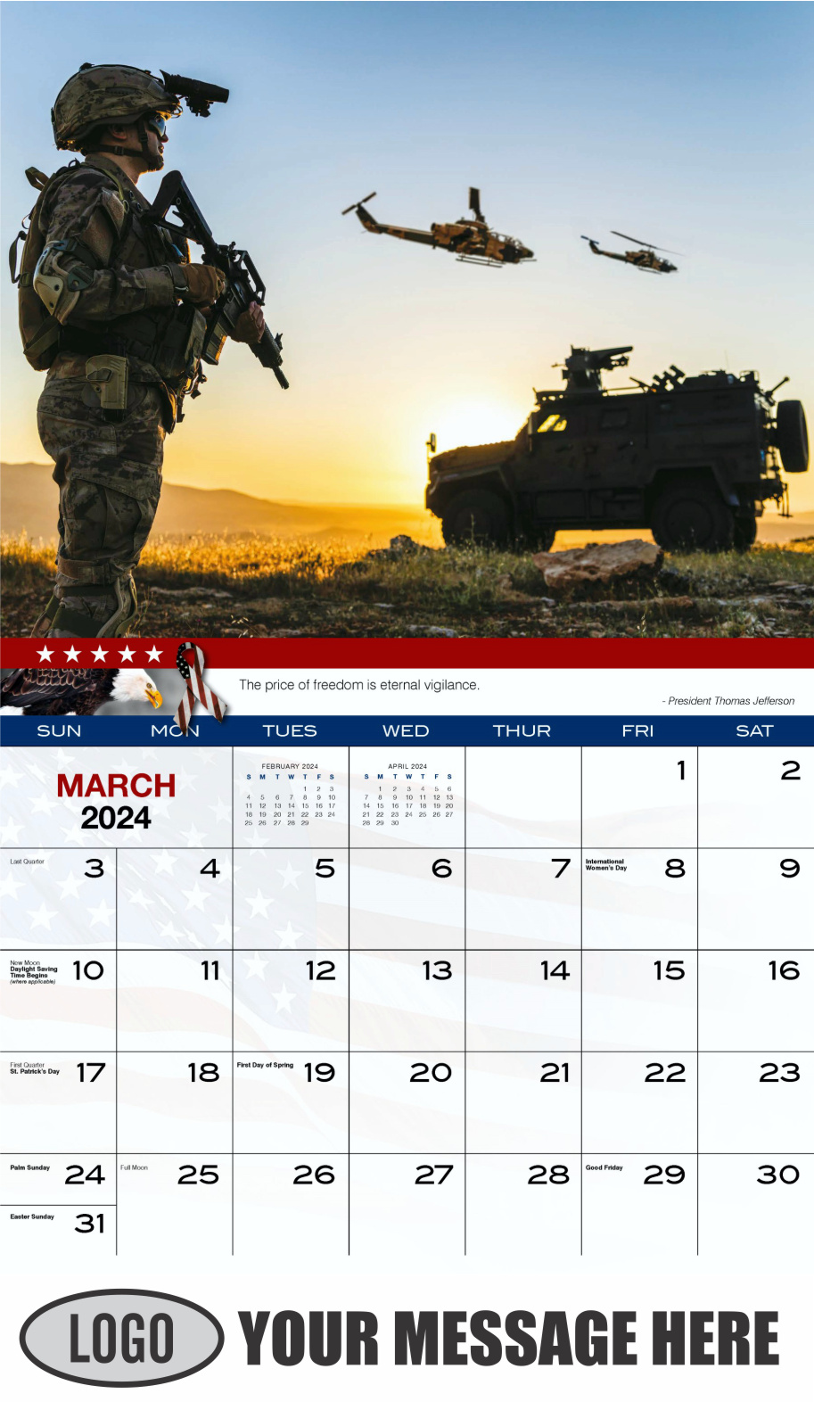 Home of the Brave 2024 USA Armed Forces Business Promo Calendar - March