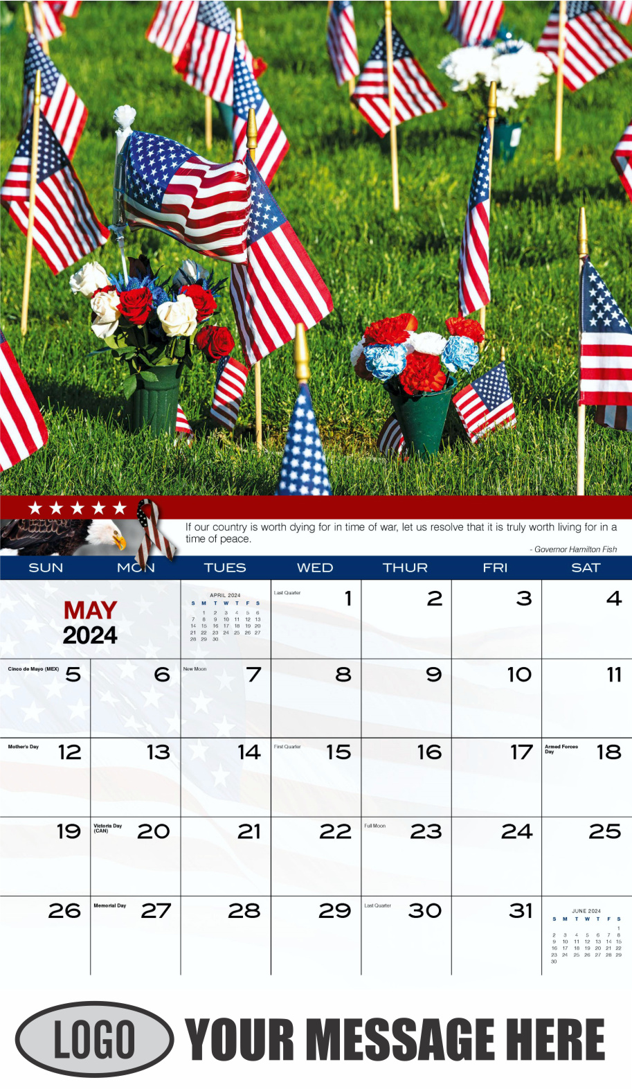 Home of the Brave 2024 USA Armed Forces Business Promo Calendar - May
