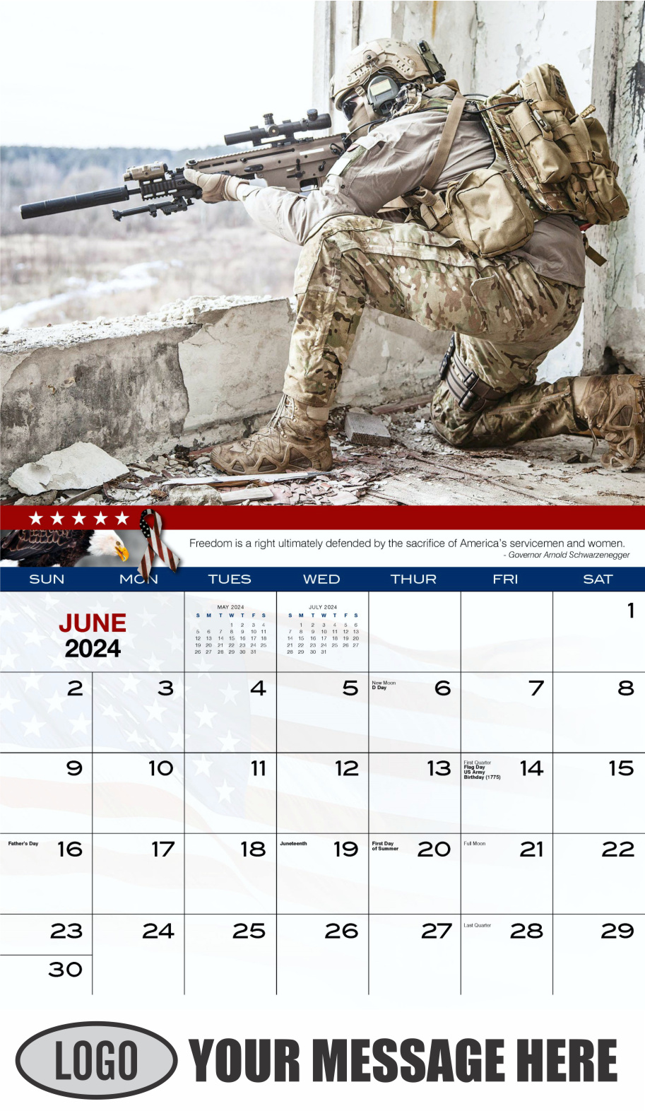 Home of the Brave 2024 USA Armed Forces Business Promo Calendar - June