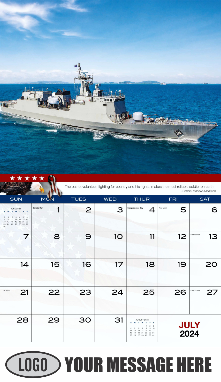 Home of the Brave 2024 USA Armed Forces Business Promo Calendar - July