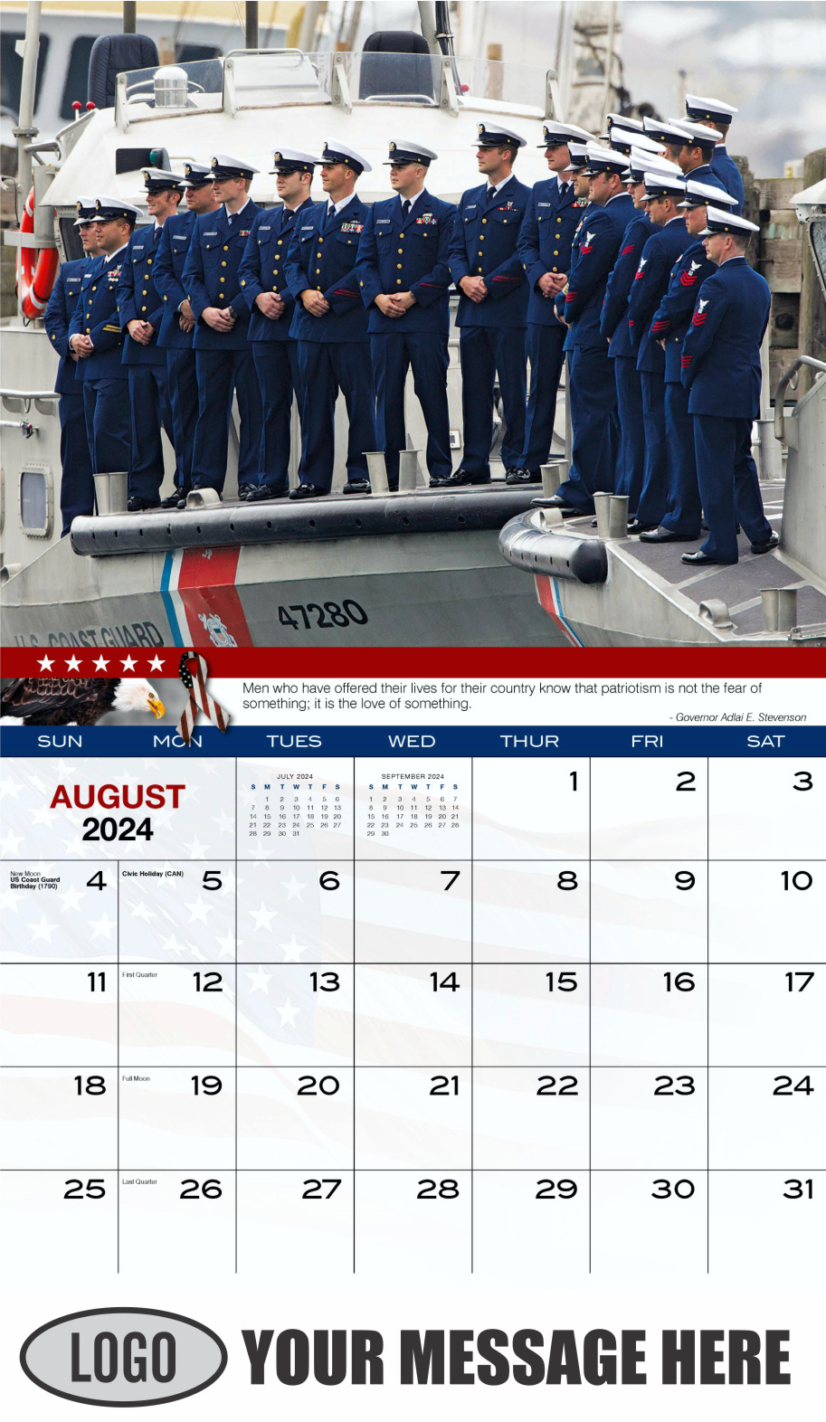 Home of the Brave 2024 USA Armed Forces Business Promo Calendar - August