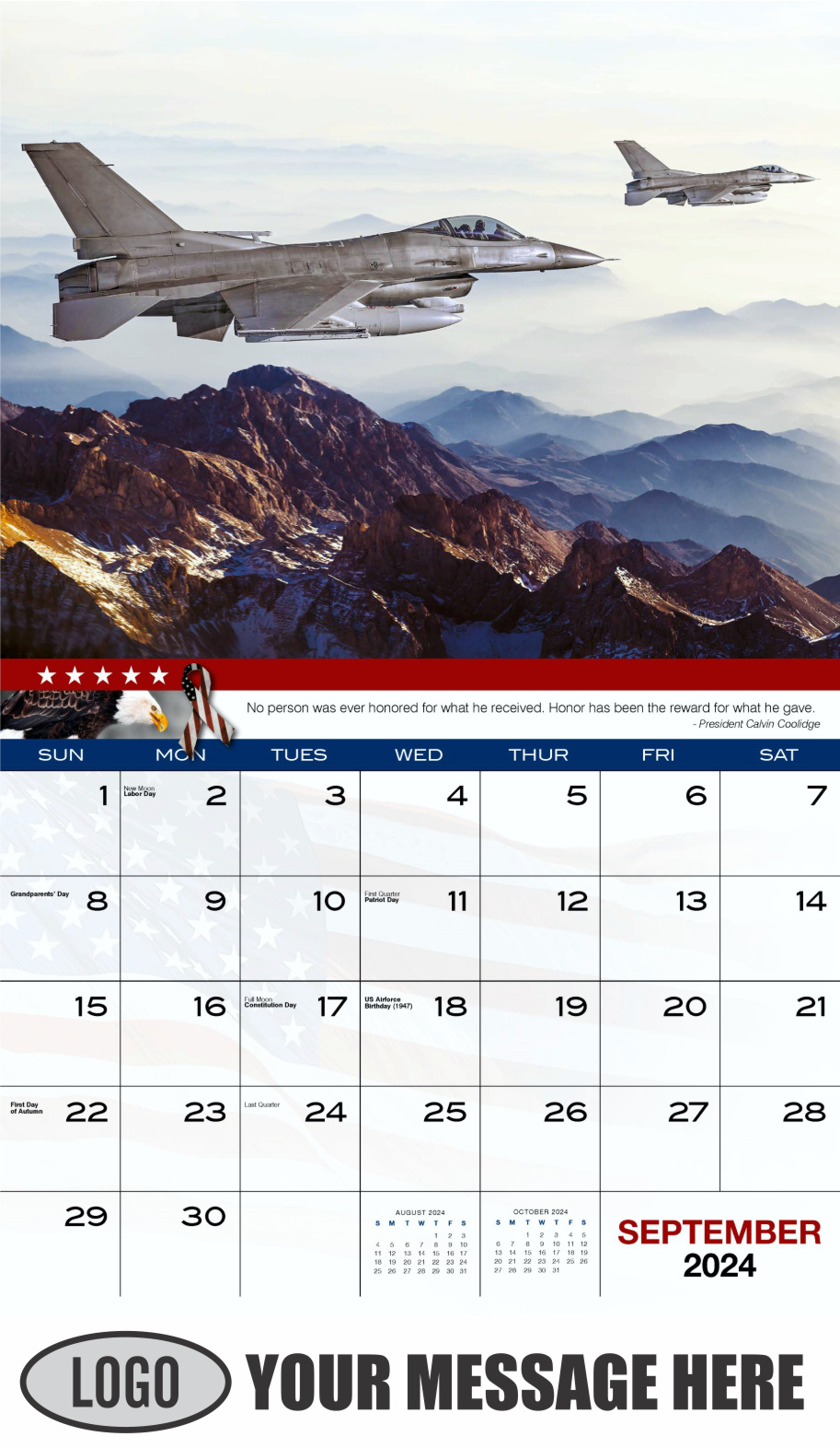 Home of the Brave 2024 USA Armed Forces Business Promo Calendar - September