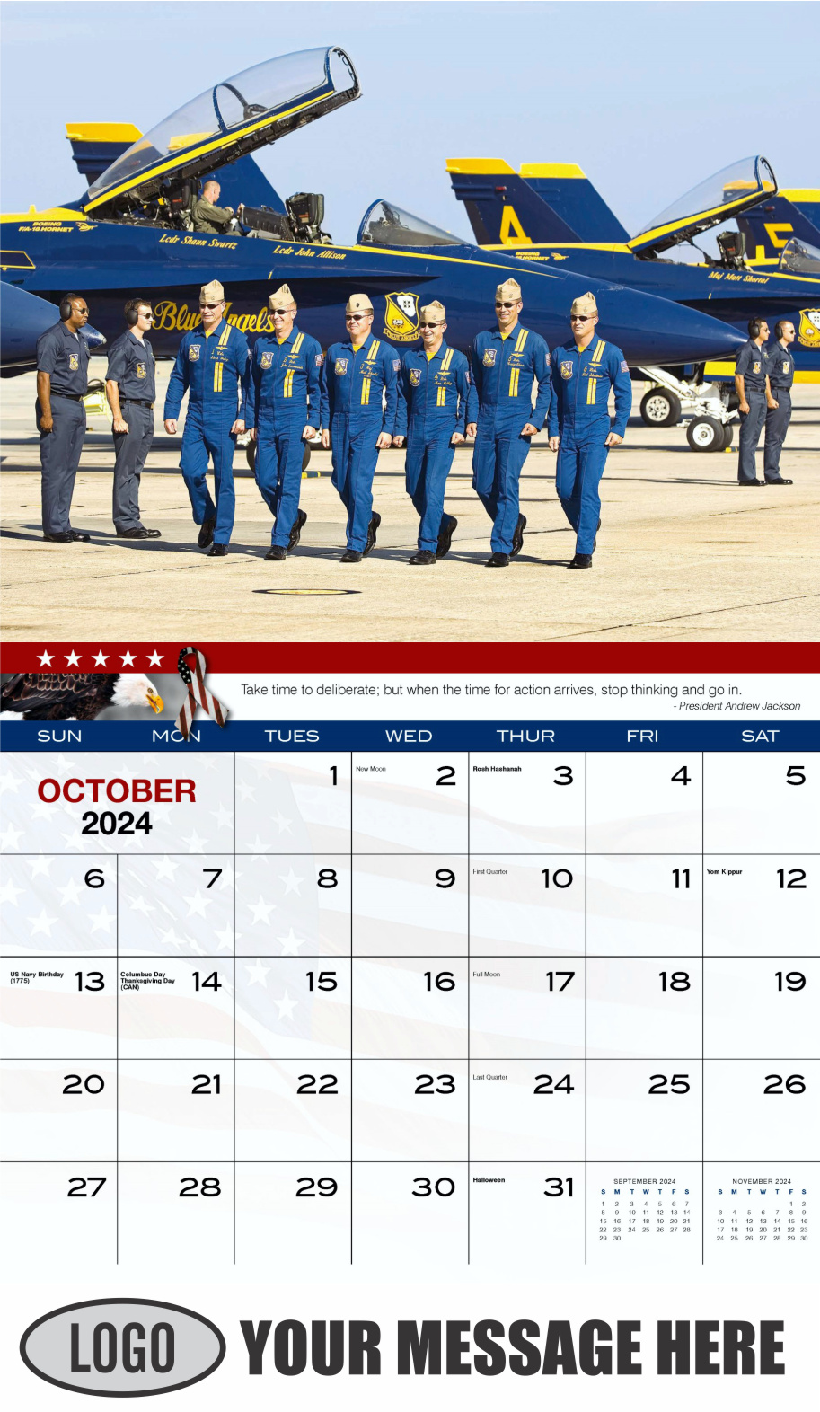 Home of the Brave 2024 USA Armed Forces Business Promo Calendar - October
