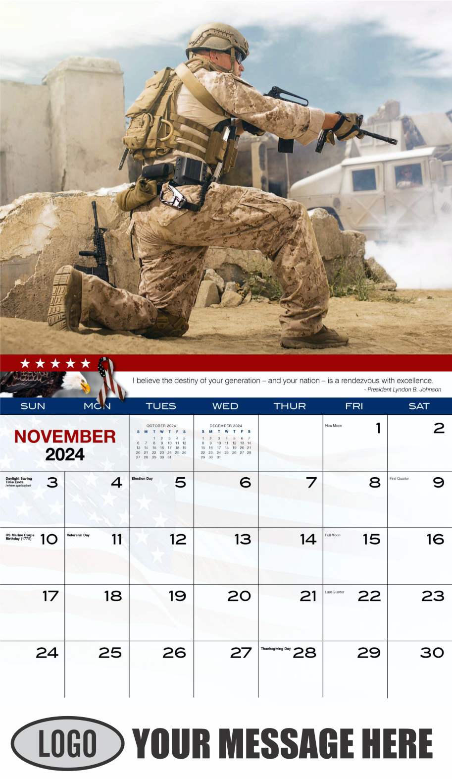 Home of the Brave 2024 USA Armed Forces Business Promo Calendar - November
