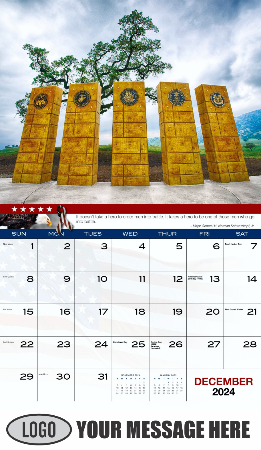 Home of the Brave 2024 USA Armed Forces Business Promo Calendar - December