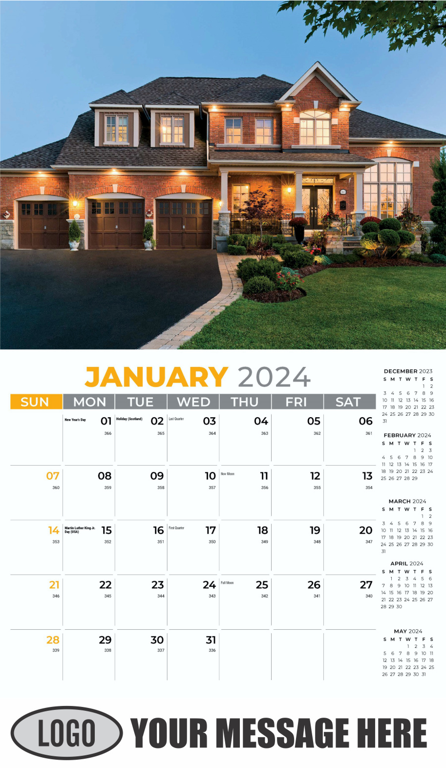 Luxury Homes 2024 Real Estate Agent Promotional Wall Calendar - January