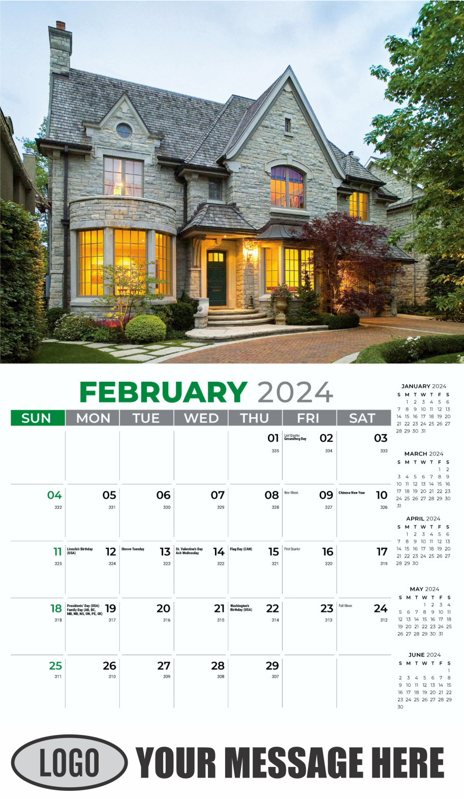 Luxury Homes 2024 Real Estate Agent Promotional Wall Calendar - February