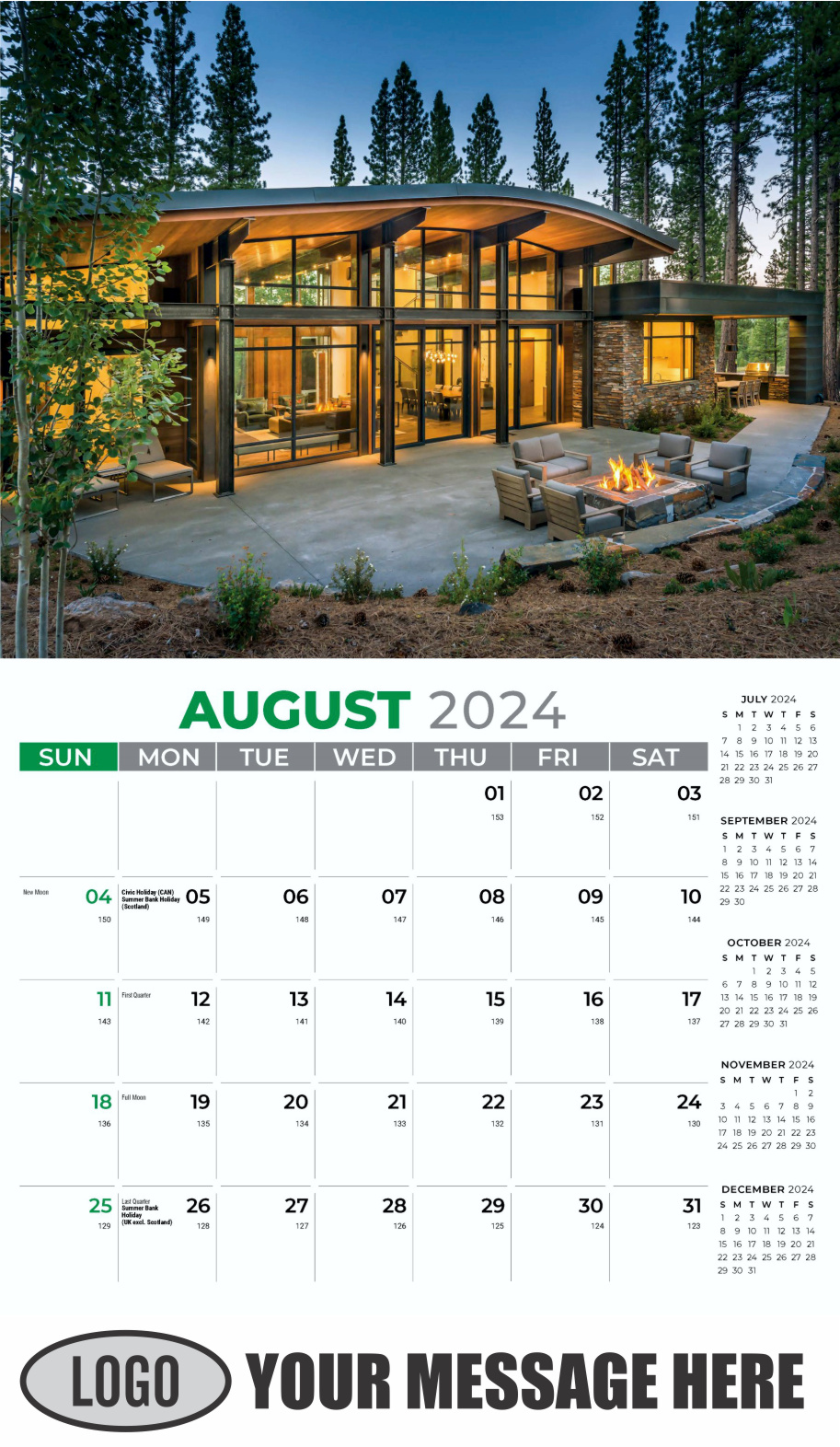 Luxury Homes 2024 Real Estate Agent Promotional Wall Calendar - August