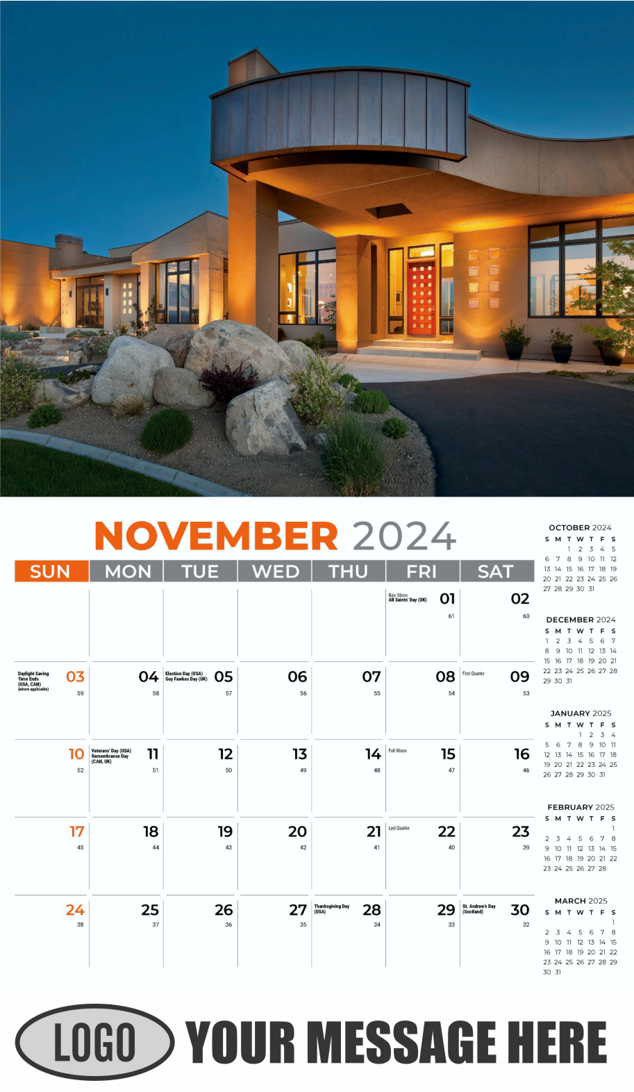 Luxury Homes 2024 Real Estate Agent Promotional Wall Calendar - November