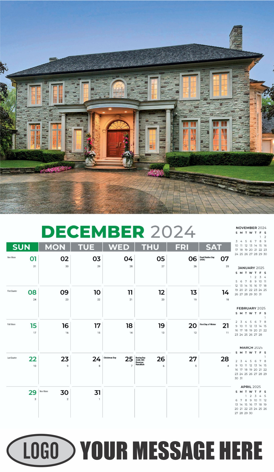 Luxury Homes 2024 Real Estate Agent Promotional Wall Calendar - December