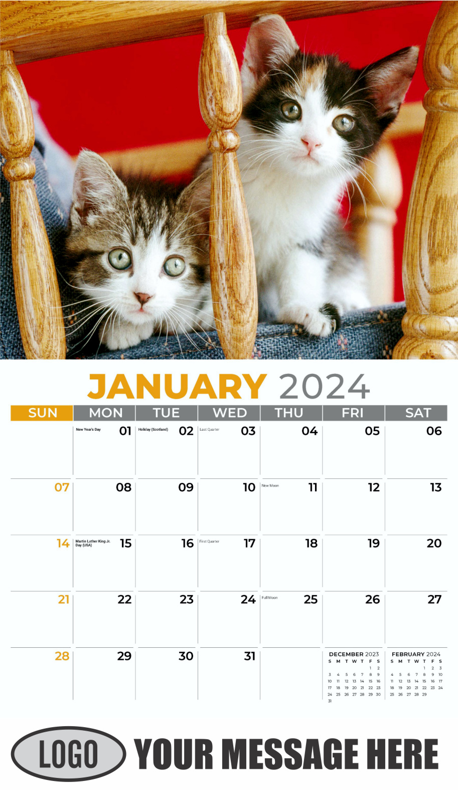 Kittens 2024 Business Promo Wall Calendar - January