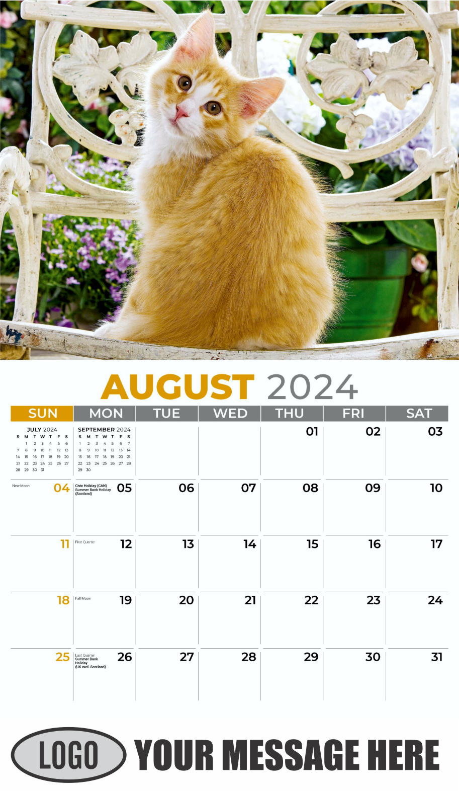 Kittens 2024 Business Promo Wall Calendar - August