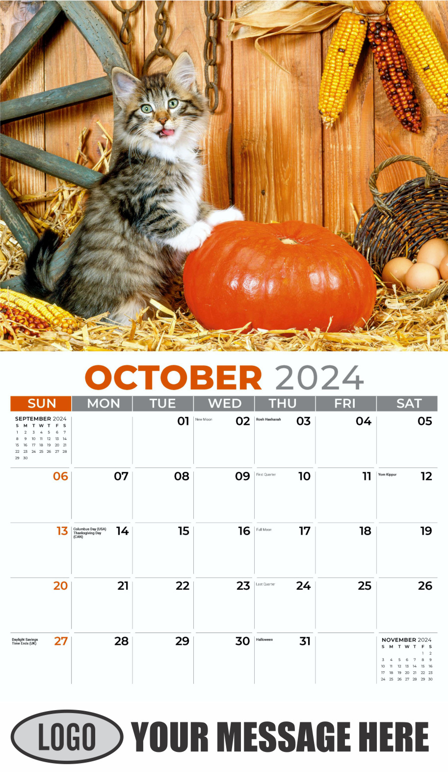 Kittens 2024 Business Promo Wall Calendar - October