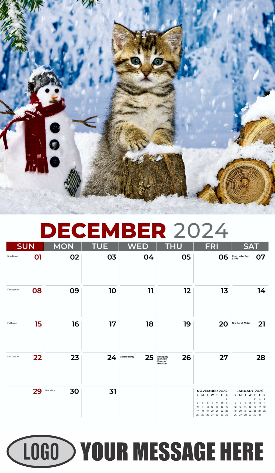 Kittens 2024 Business Promo Wall Calendar - December
