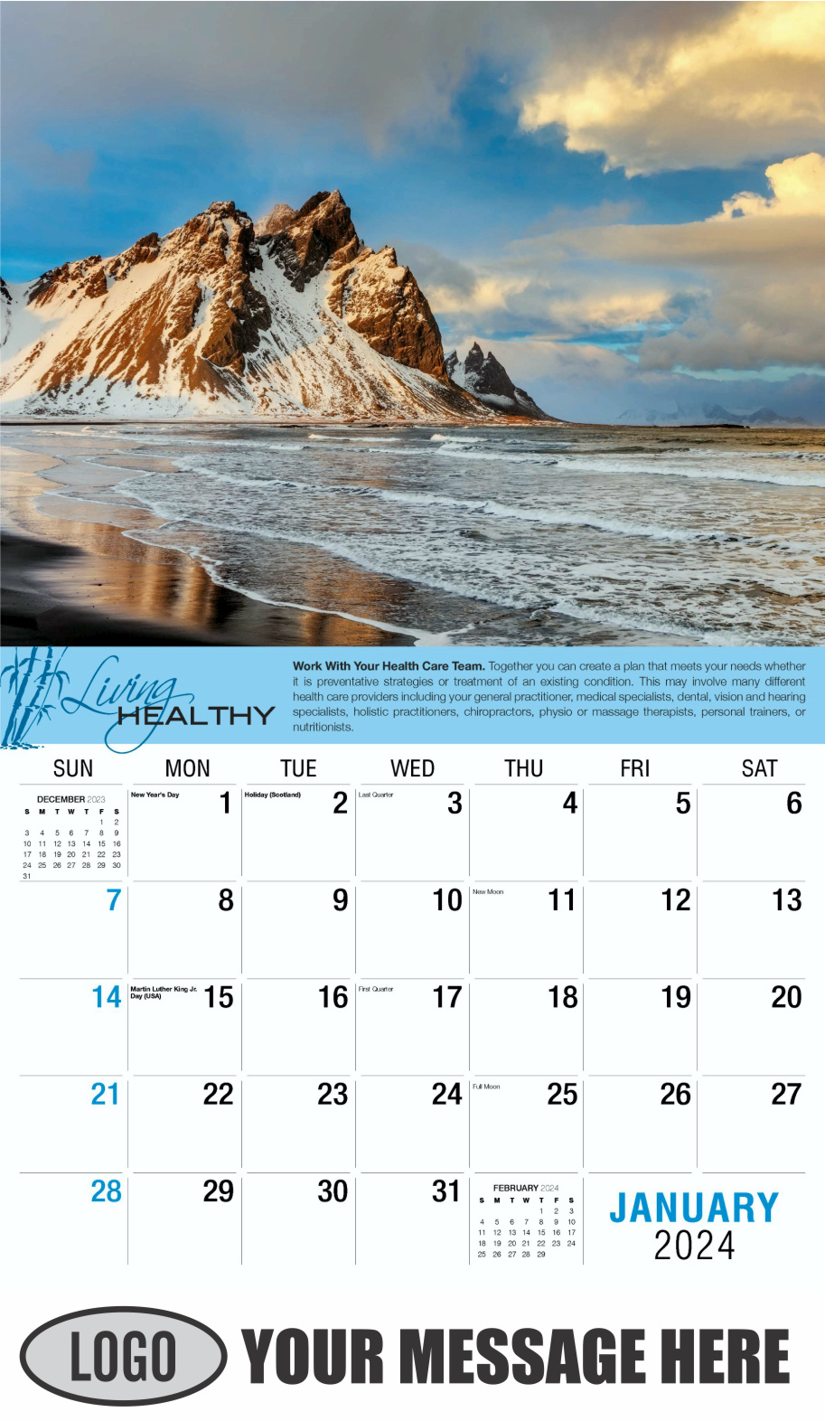 Living Healthy 2024 Business Promotional Calendar - January