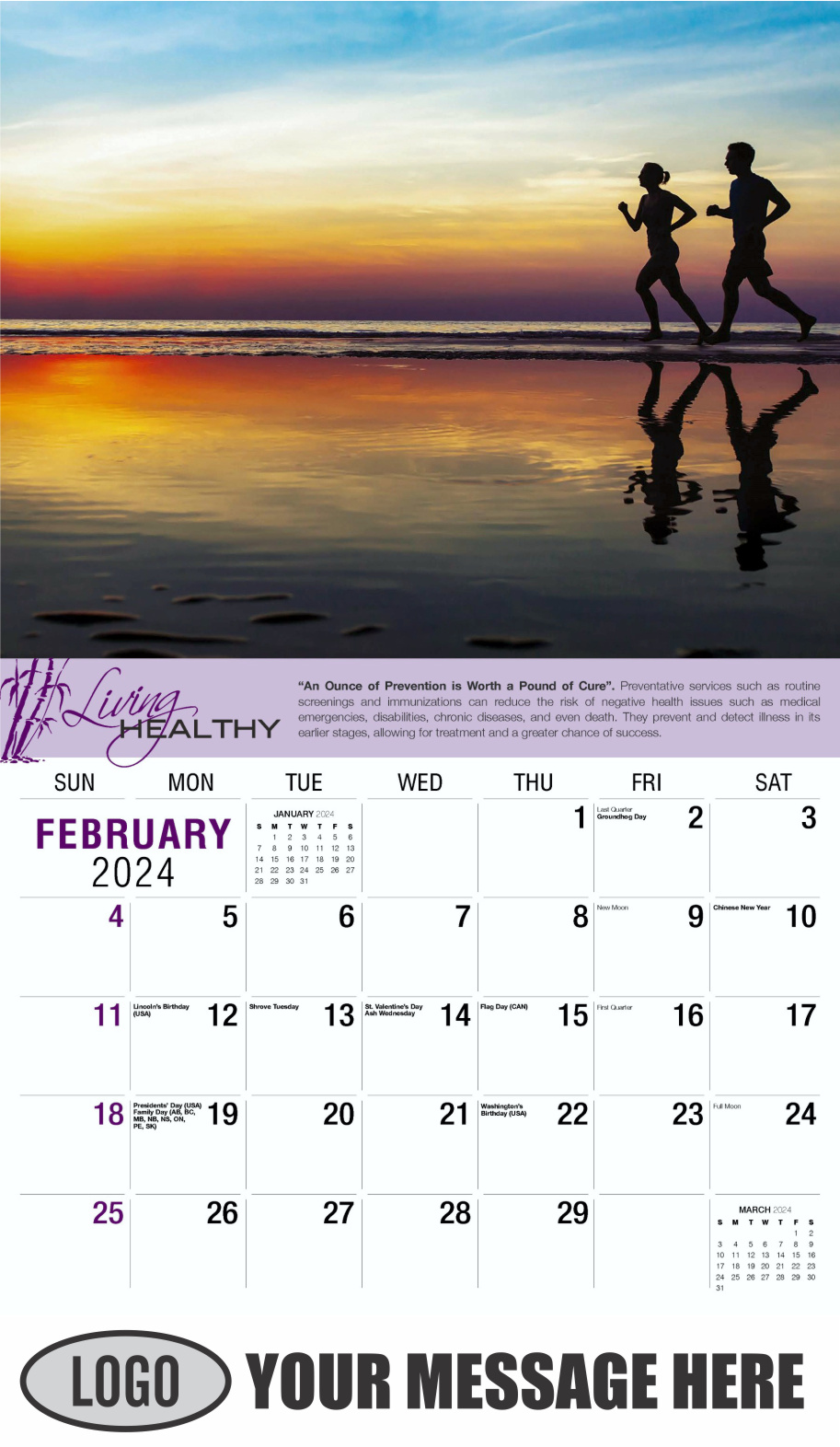 Living Healthy 2024 Business Promotional Calendar - February