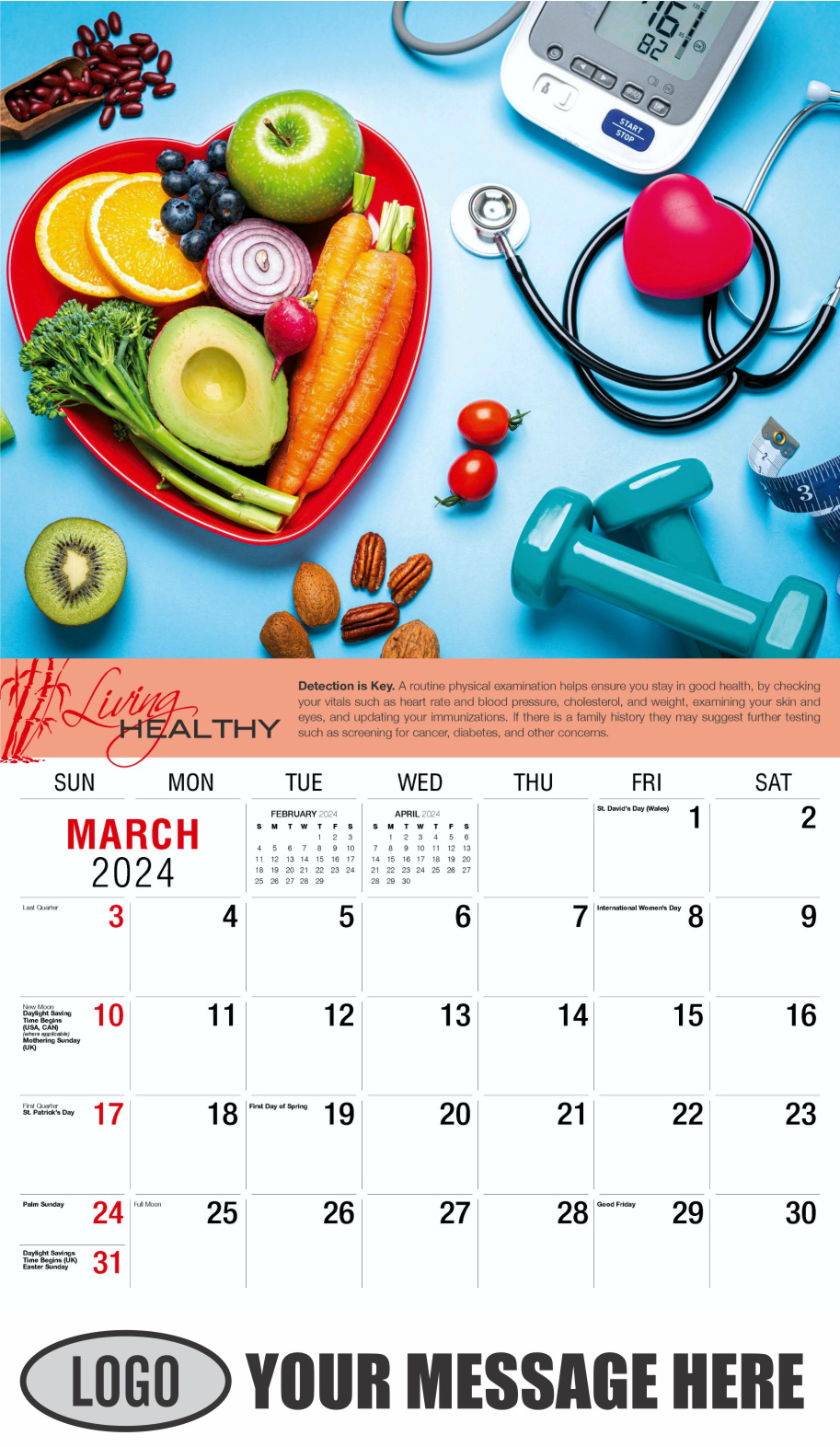 Living Healthy 2024 Business Promotional Calendar - March