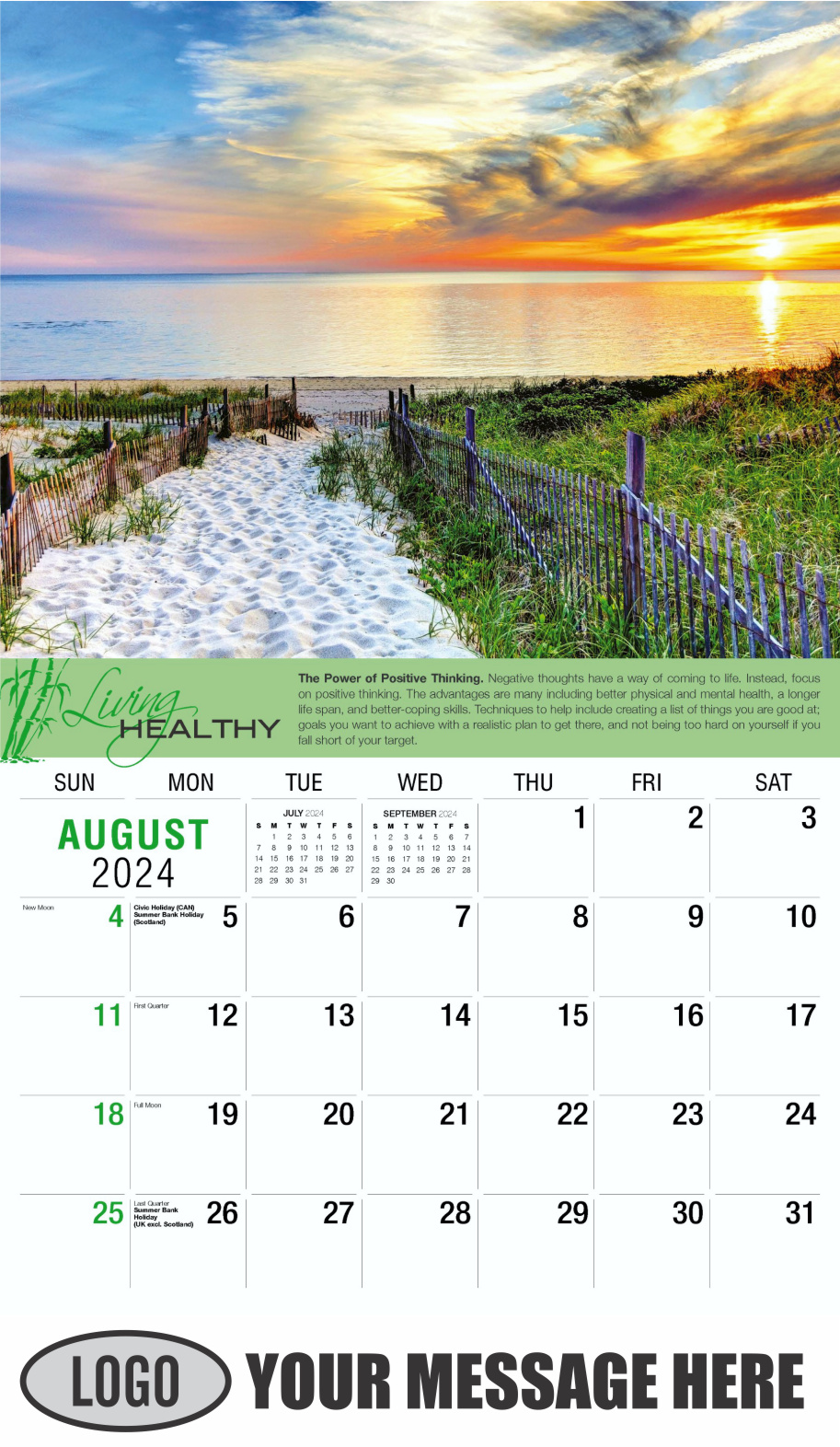 Living Healthy 2024 Business Promotional Calendar - August