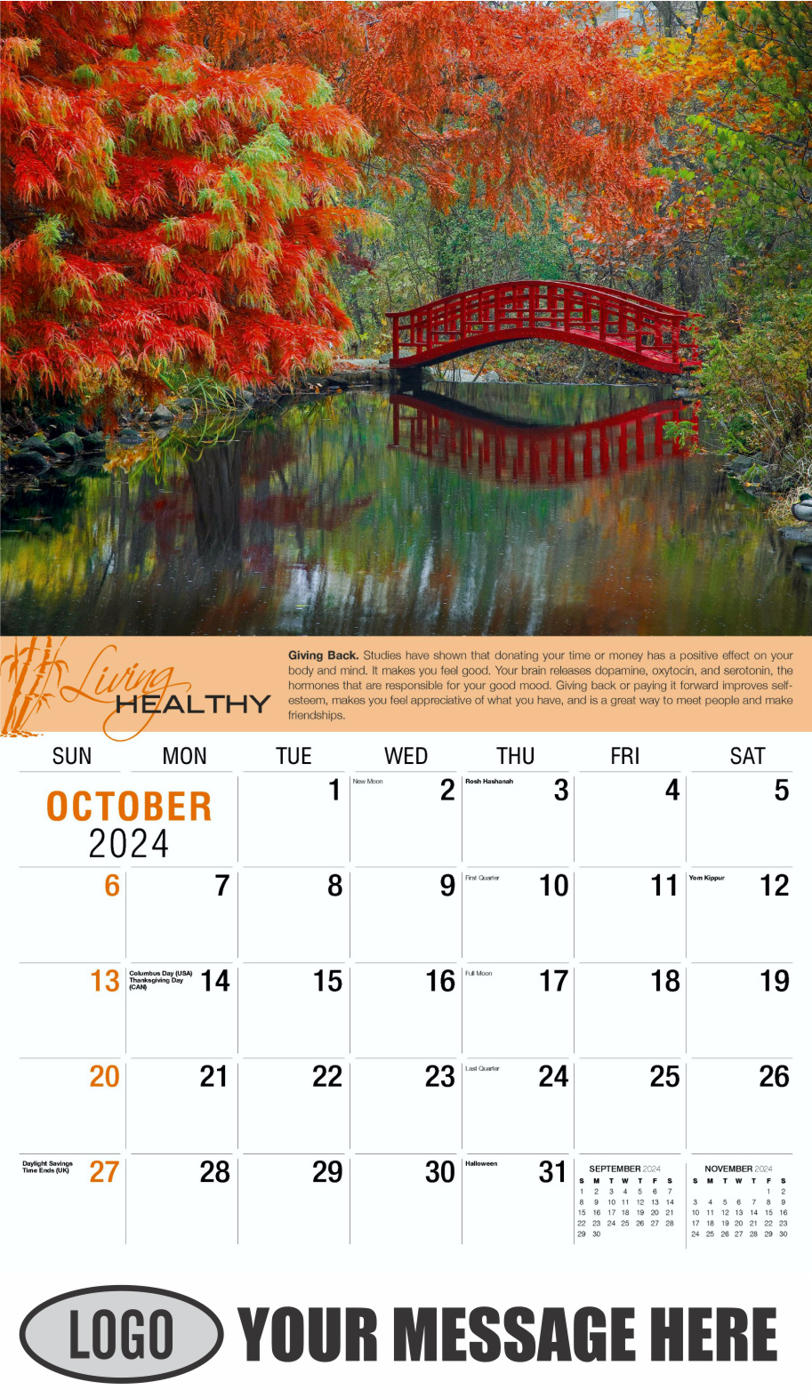 Living Healthy 2024 Business Promotional Calendar - October