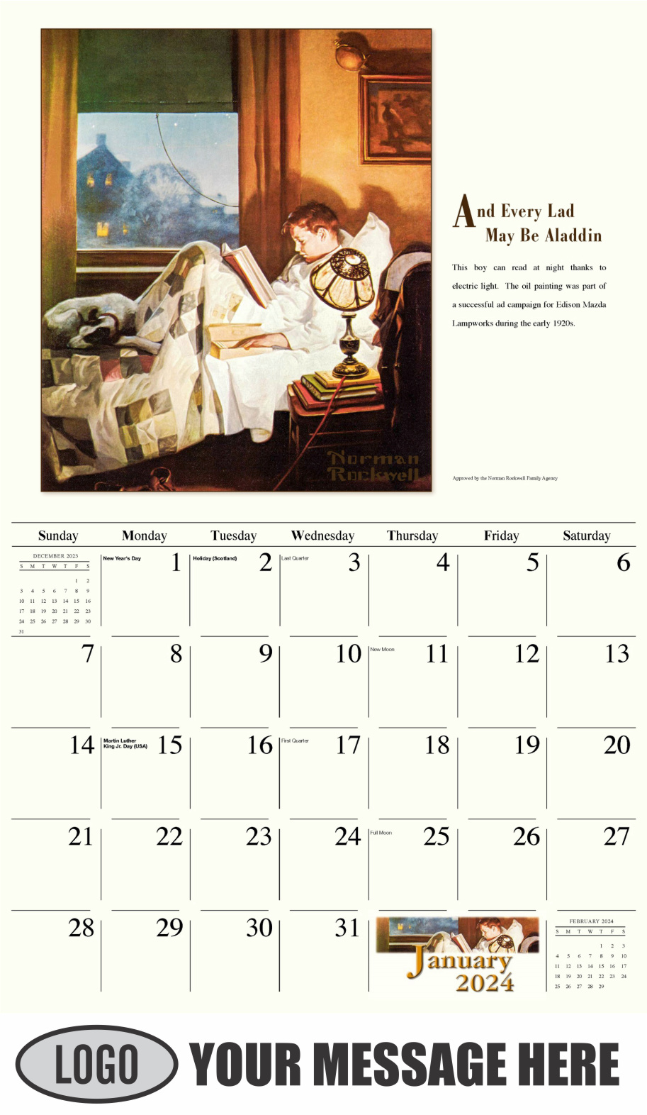 Memorable Images by Norman Rockwell 2024 Business Promotional Wall Calendar - January