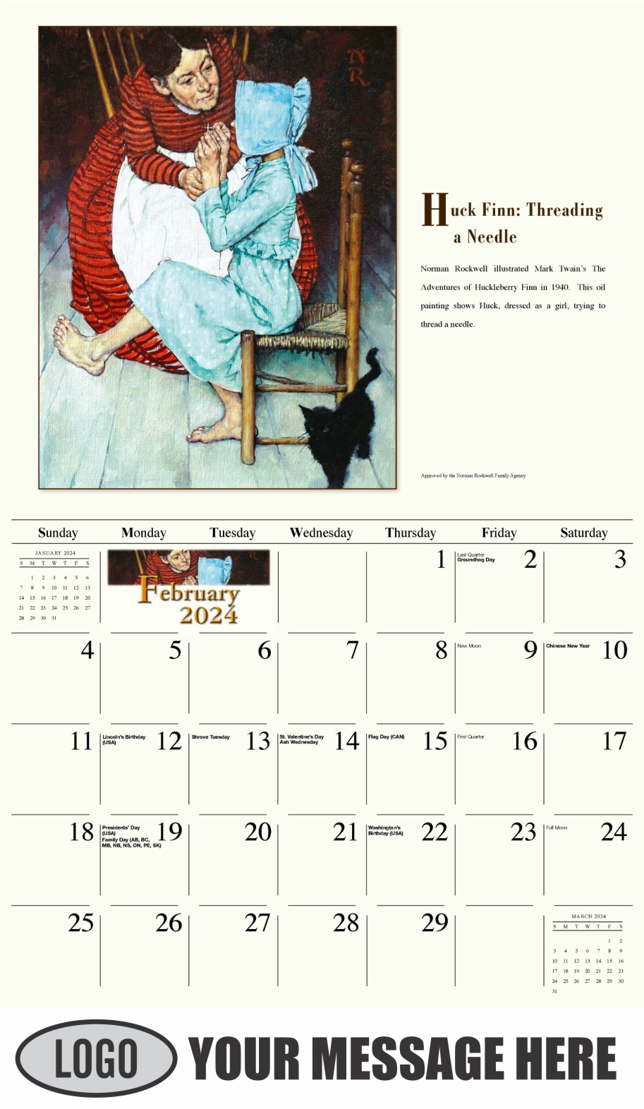 Memorable Images by Norman Rockwell 2024 Business Promotional Wall Calendar - February