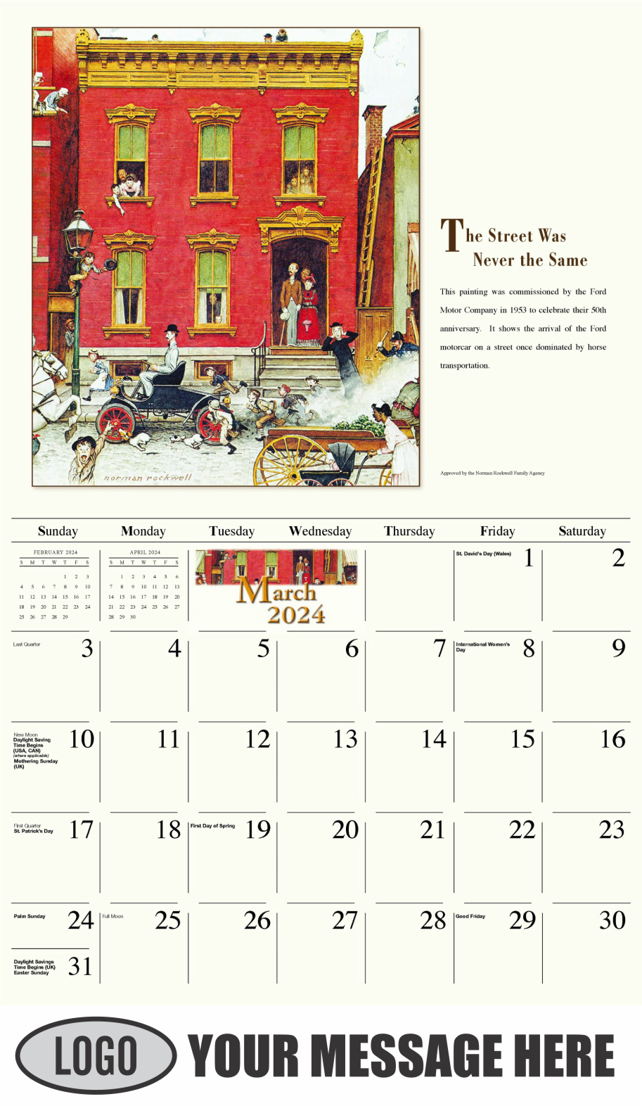 Memorable Images by Norman Rockwell 2024 Business Promotional Wall Calendar - March