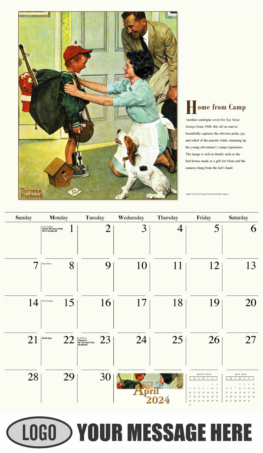 Memorable Images by Norman Rockwell 2024 Business Promotional Wall Calendar - April