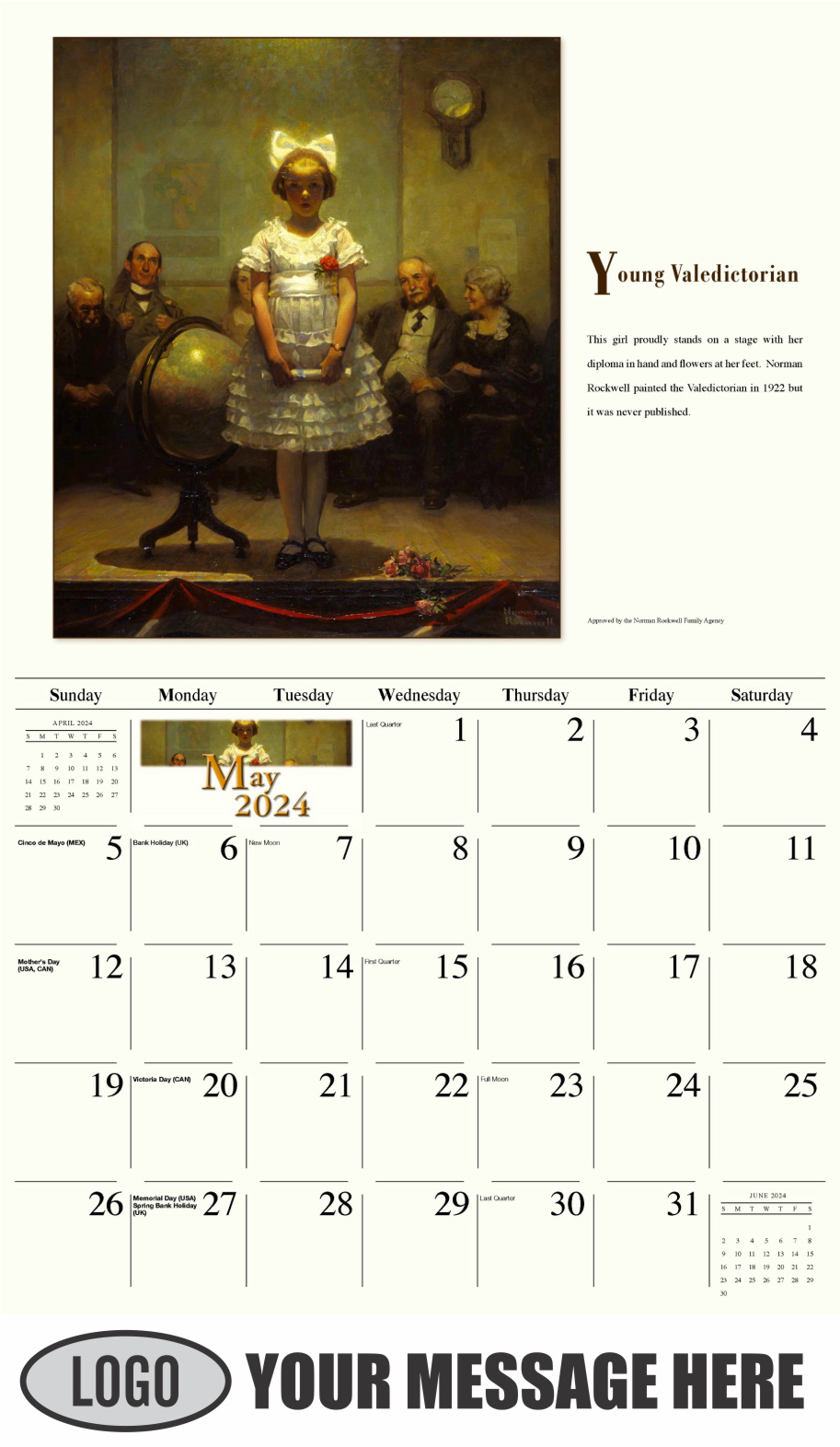 Memorable Images by Norman Rockwell 2024 Business Promotional Wall Calendar - May