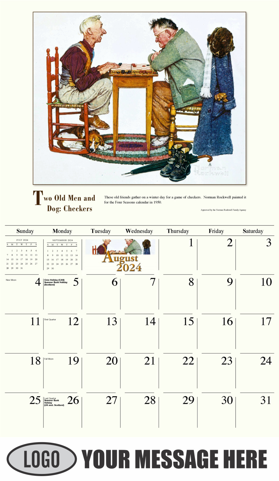 Memorable Images by Norman Rockwell 2024 Business Promotional Wall Calendar - August