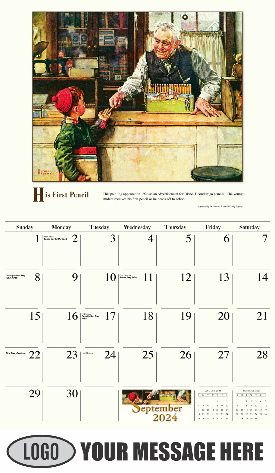 Memorable Images by Norman Rockwell 2024 Business Promotional Wall Calendar - September