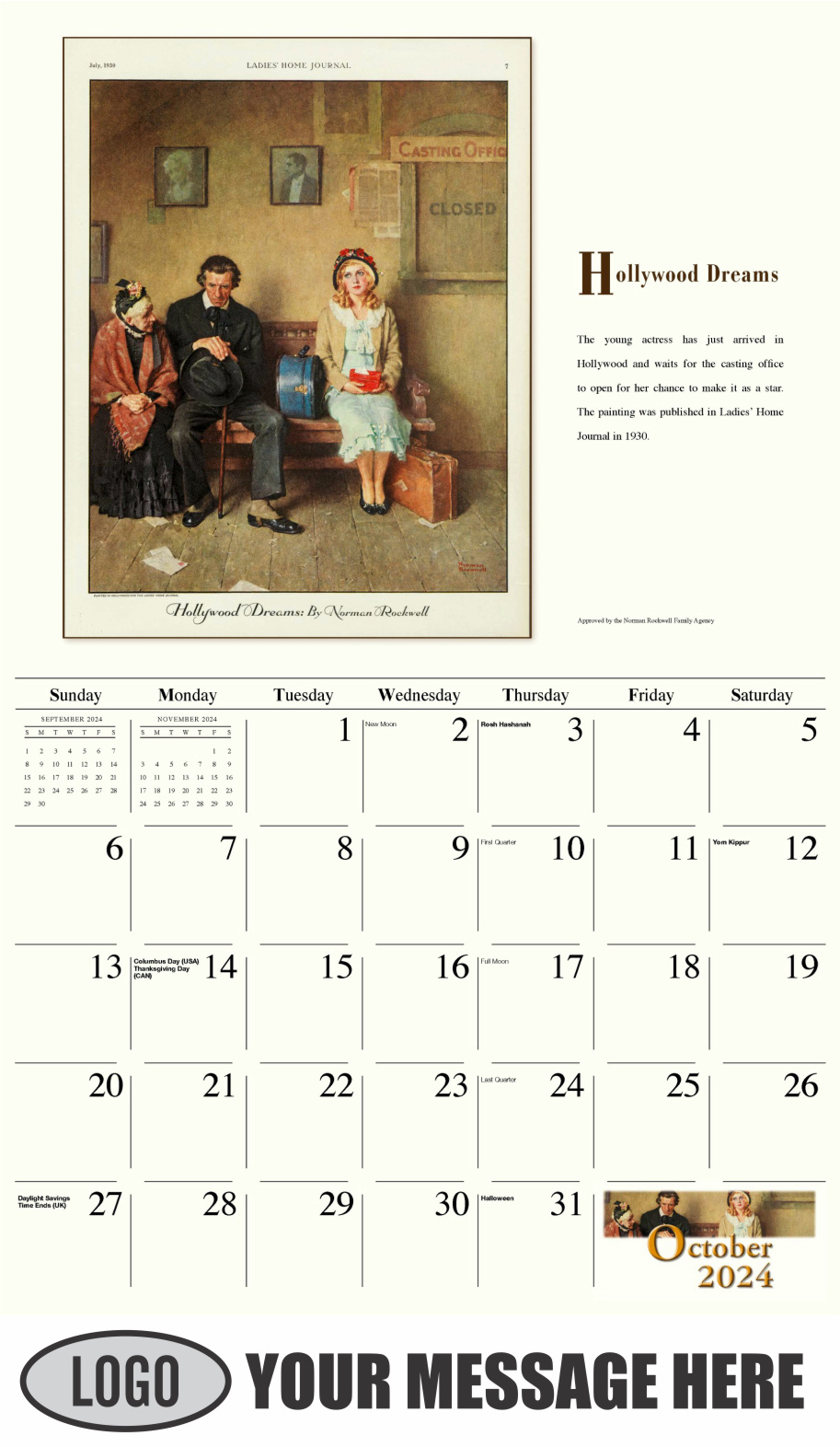 Memorable Images by Norman Rockwell 2024 Business Promotional Wall Calendar - October