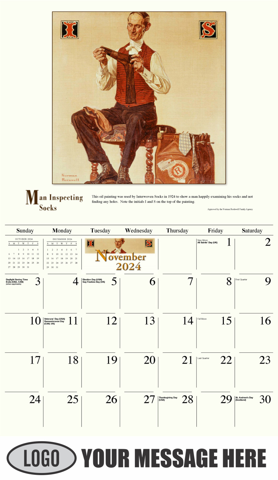 Memorable Images by Norman Rockwell 2024 Business Promotional Wall Calendar - November