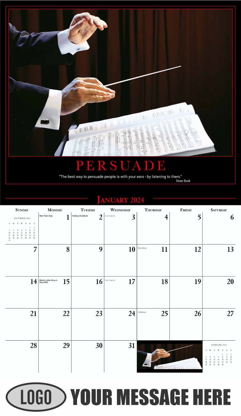 Motivational Quotes 2024 Business Promo Wall Calendar - January