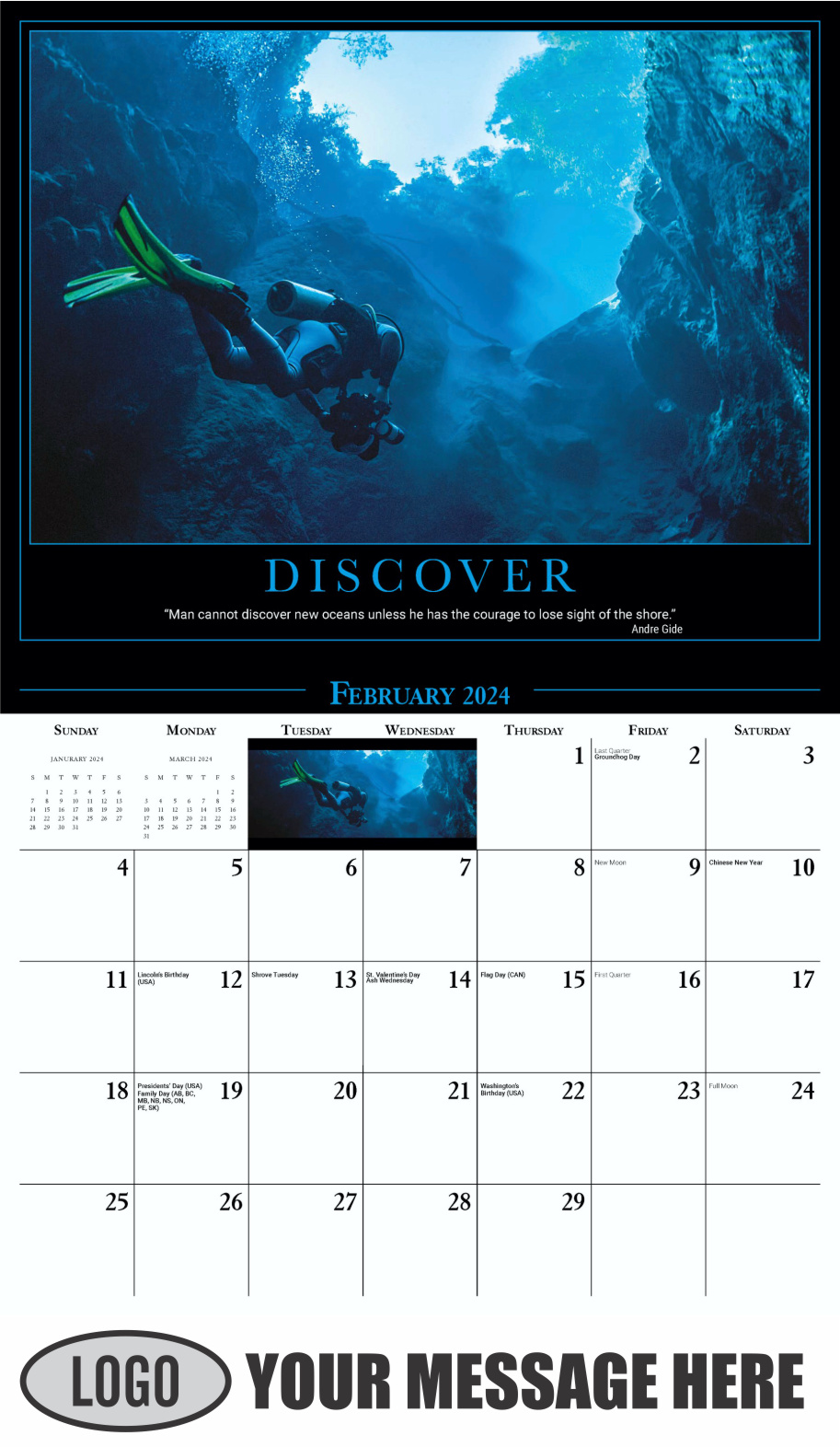 Motivational Quotes 2024 Business Promo Wall Calendar - February