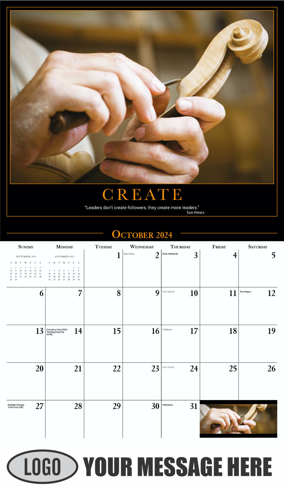Motivational Quotes 2024 Business Promo Wall Calendar - October