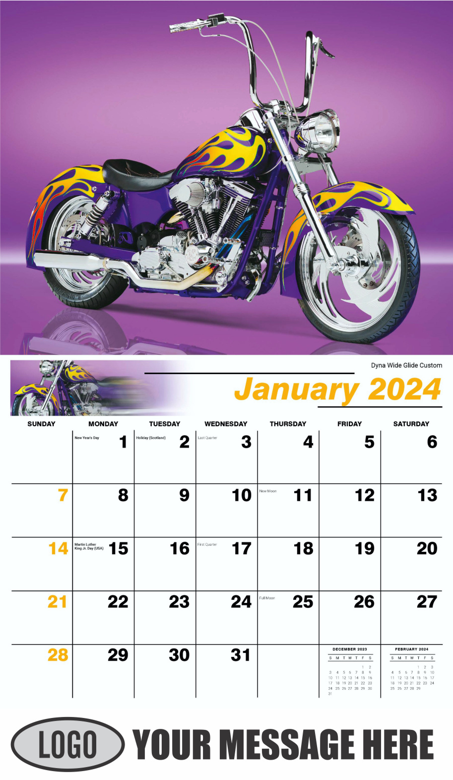 Motorcycle Mania 2024 Automotve Business Advertising Wall Calendar - January