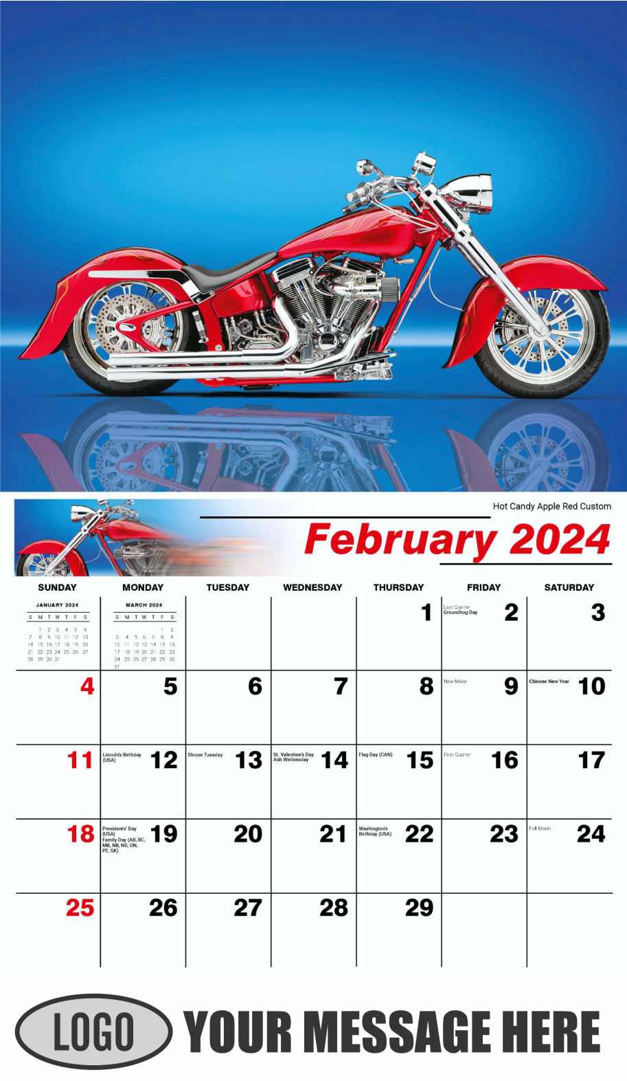 Motorcycle Mania 2024 Automotve Business Advertising Wall Calendar - February