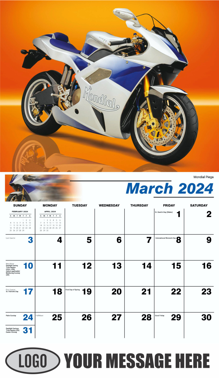 Motorcycle Mania 2024 Automotve Business Advertising Wall Calendar - March