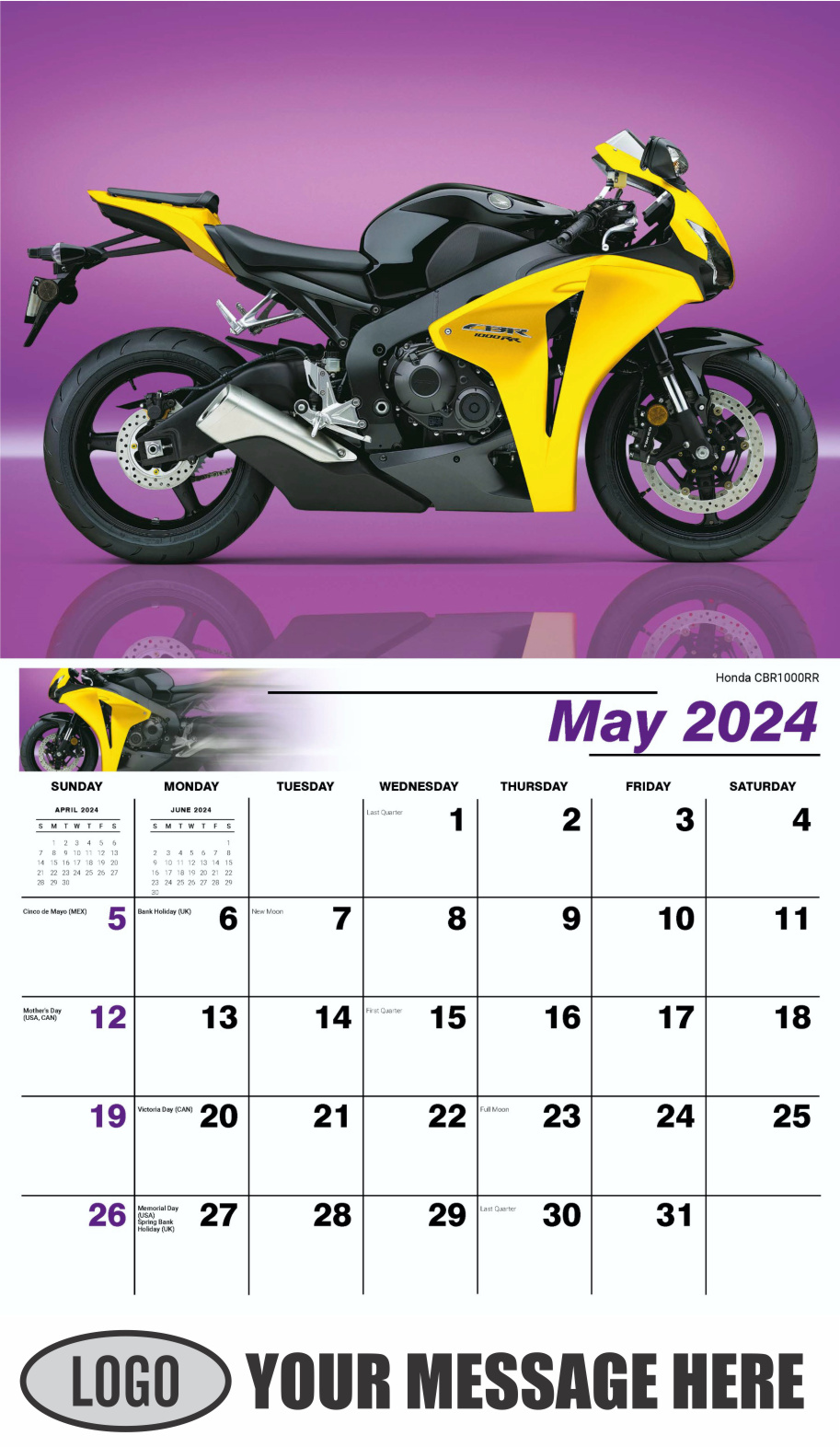 Motorcycle Mania 2024 Automotve Business Advertising Wall Calendar - May