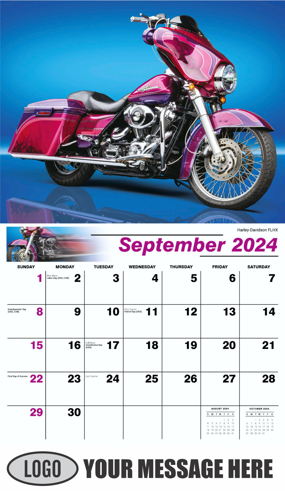 Motorcycle Mania 2024 Automotve Business Advertising Wall Calendar - September